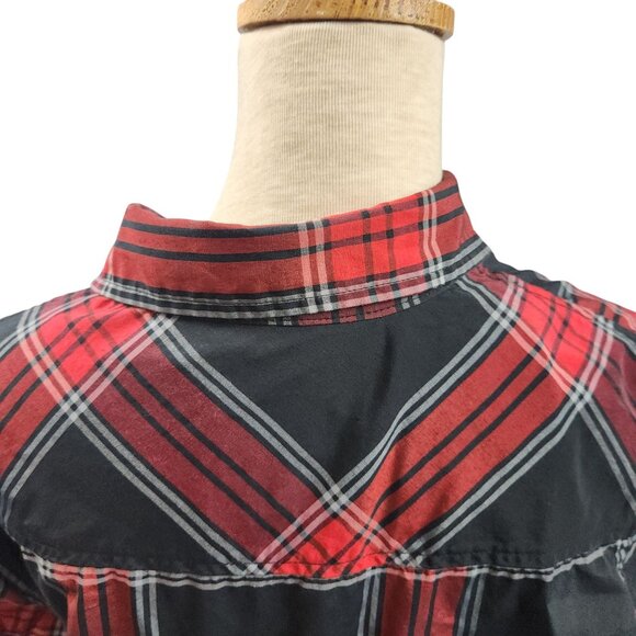 Akademiks Mens Medium Red & Black Plaid Long Sleeve Button-Up Shirt - Picture 10 of 11
